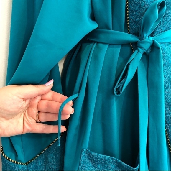VICTORIA'S SECRET Gold Label Vintage Blue Green Satin Robe Sleepwear Loungewear - Picture 5 of 7
